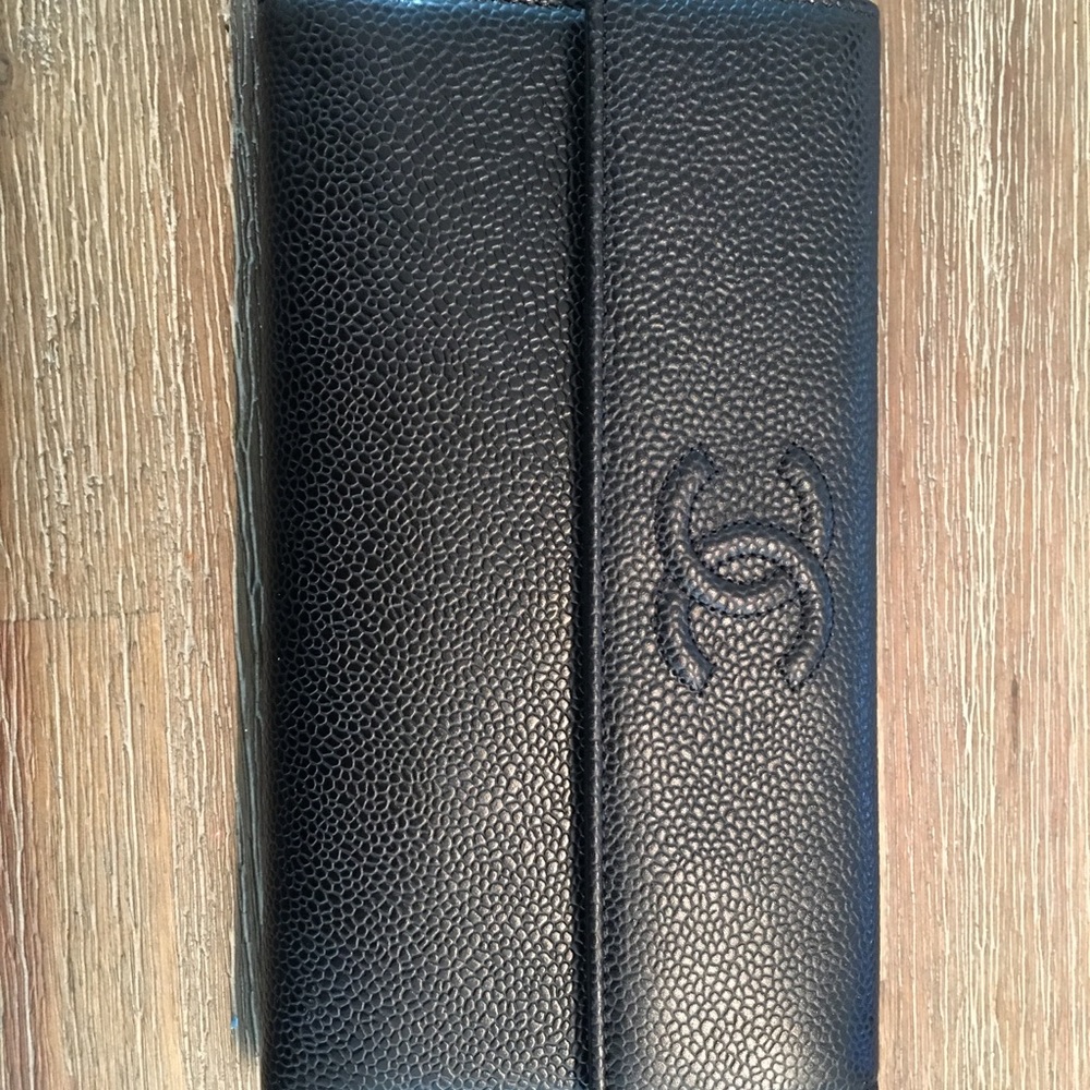 Chanel Caviar Leather Double Snap Long Wallet